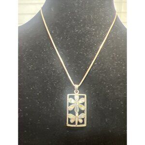 Dragonfly Daisy Flower Pendant Necklace Sterling Silver 925 Abalone VTG